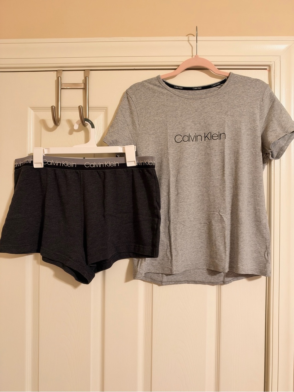 Calvin Klein Grey Logo Tee and Dark Grey Lounge Shorts Set